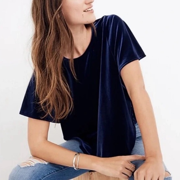 Madewell Tops - Madewell Blue Velvet Butterfly Top